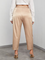 Plus Satin Plicated Slant Pocket Belted Pants