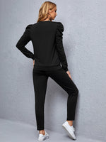 Solid Gigot Sleeve Sweatshirt & Leggings