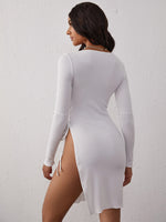 Split Thigh Lace Up Side Scoop Neck Dress