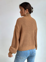 Pearl Beaded Mock Neck Drop Shoulder Sweater