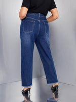 Plus High Waist Slant Pocket Raw Cut Mom Fit Jeans