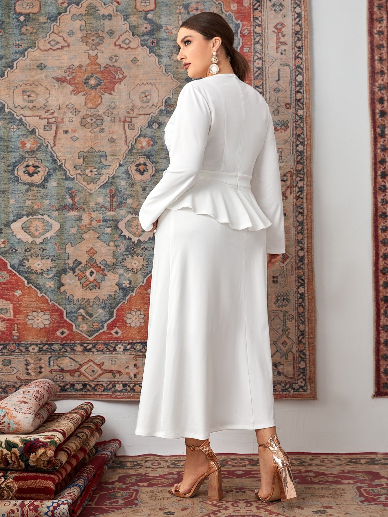 Plus Surplice Neck Asymmetrical Hem Top & Skirt