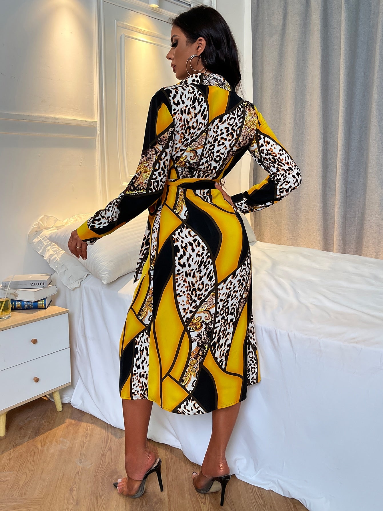 Leopard And Paisley Print Tie Front Wrap Dress
