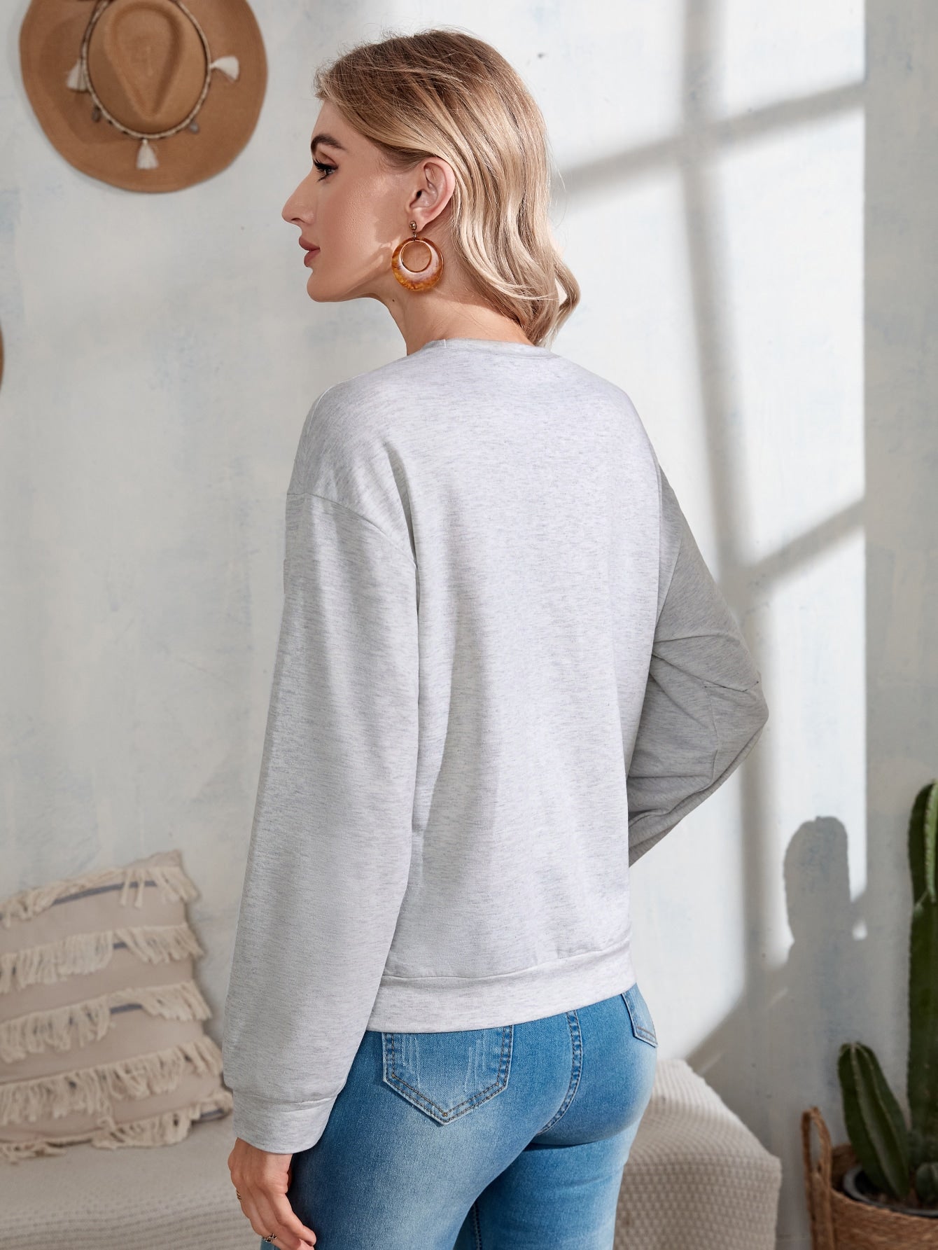 Floral Print Drop Shoulder Pullover
