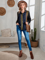 Block Stripe Button Front Blouse