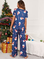 Christmas Print Lace Trim PJ Set