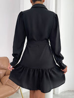 Ruffle Hem Belted Shirt Dress