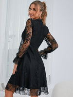 Flounce Sleeve Mock Neck Lace Dress