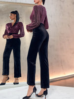 Surplice Neck Lantern Sleeve Jumpsuit