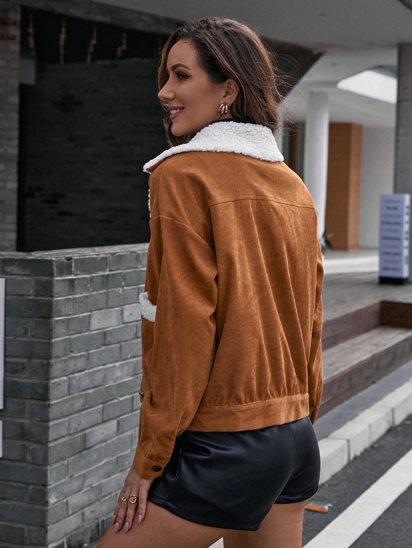 Teddy Lined Drop Shoulder Corduroy Jacket