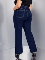 Plus High Waist Raw Hem Flare Leg Jeans