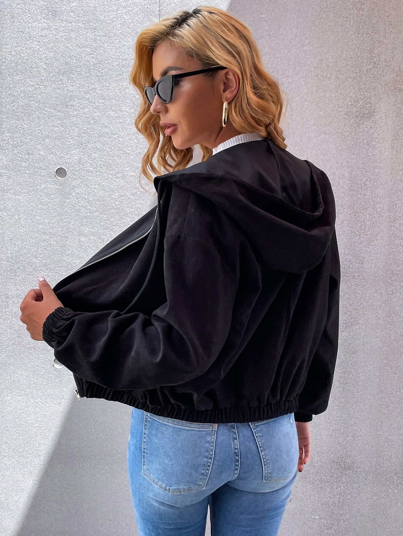 Kangaroo Pocket Drop Shoulder Drawstring Hooded Jacket