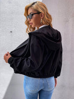 Kangaroo Pocket Drop Shoulder Drawstring Hooded Jacket