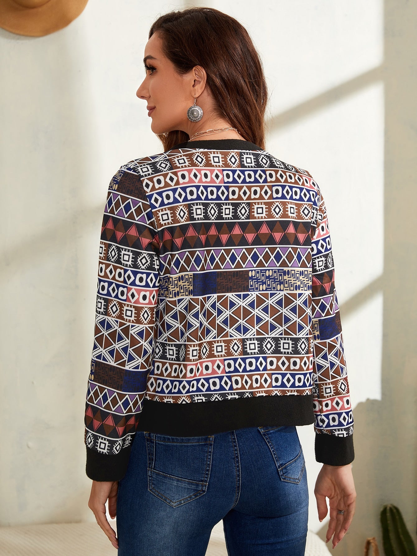 Geo Print Contrast Trim Jacket
