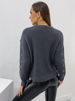 Grommet Eyelet Drop Shoulder Knot Side Sweater