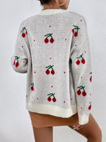 Drop Shoulder Cherry Pattern Colorblock Cardigan