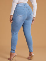 Plus High Waist Bleach Wash Ripped Skinny Jeans