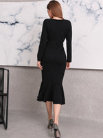 Square Neck Layered Mermaid Hem Bodycon Dress Without Belt