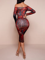 Snakeskin Bardot Bodycon Dress