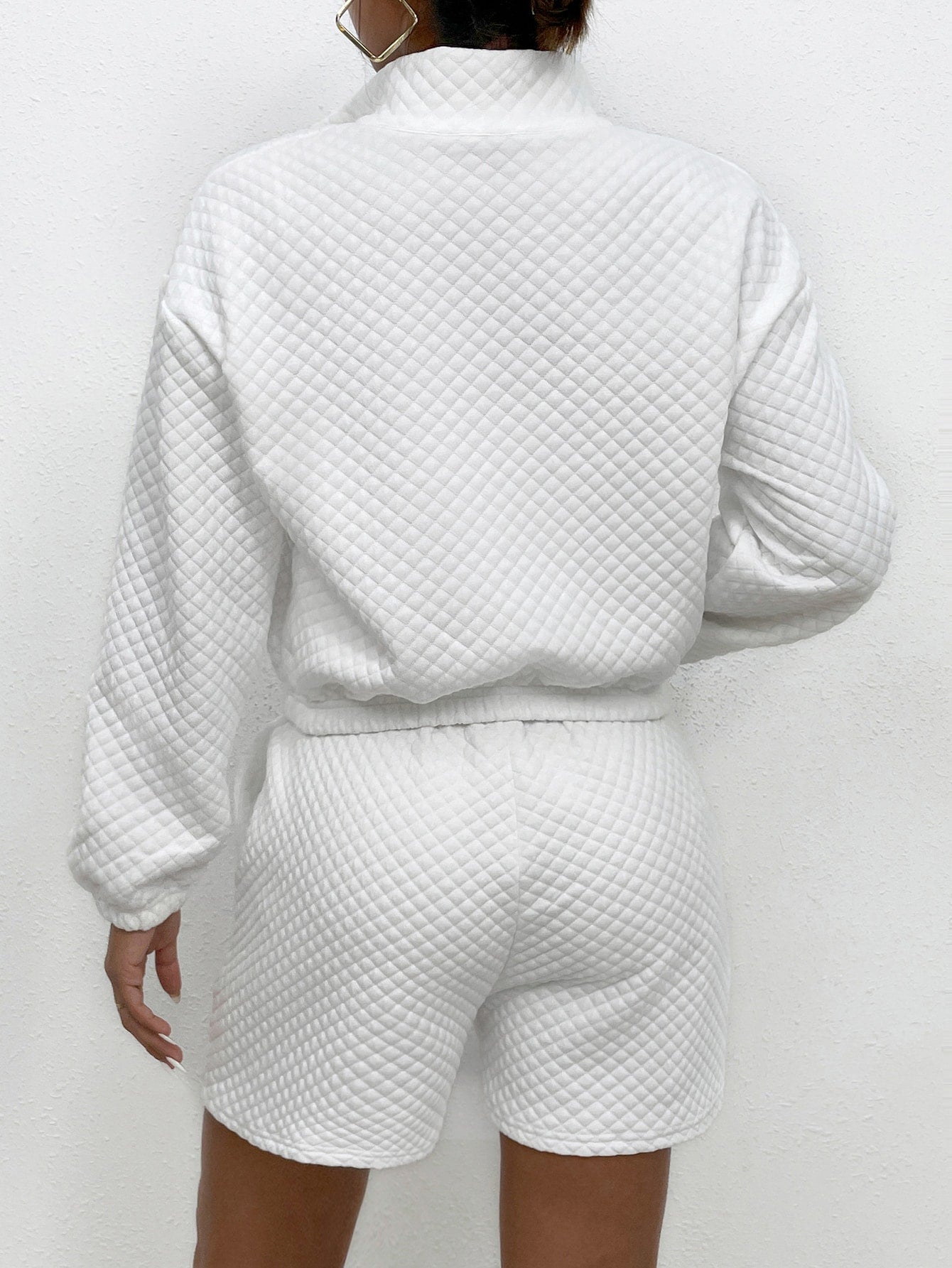 Half Zip Drop Shoulder Crop Sweatshirt & Shorts