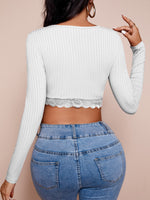 Contrast Lace Ruched Crop Tee
