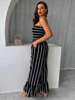 Joyfunear Striped Shirred Frilled Ruffle Hem Tube Dress