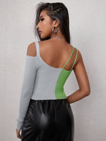 Two Tone Asymmetrical Neck Crop Cardigan