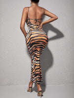 Tiger Skin Print Tie Backless Bodycon Dress
