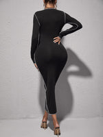 Round Neck Top-stitching Bodycon Dress