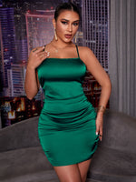 Solid Satin Backless Ruched Dress