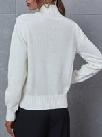 High Neck Solid Eyelet Sweater