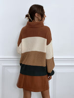 Cut And Sew Turtleneck Drop Shoulder Sweater