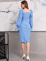 Sweetheart Neck Flounce Sleeve Split Thigh Dress