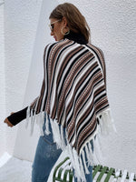 Stripe Pattern Fringe Trim Knit Poncho