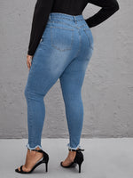 RECYCLED DENIM Plus High Waist Raw Trim Skinny Jeans