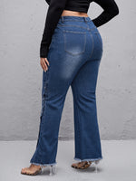 Plus Button Side Raw Cut Flare Leg Jeans