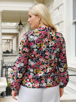 Plus Floral Print Frilled Neck Lantern Sleeve Blouse