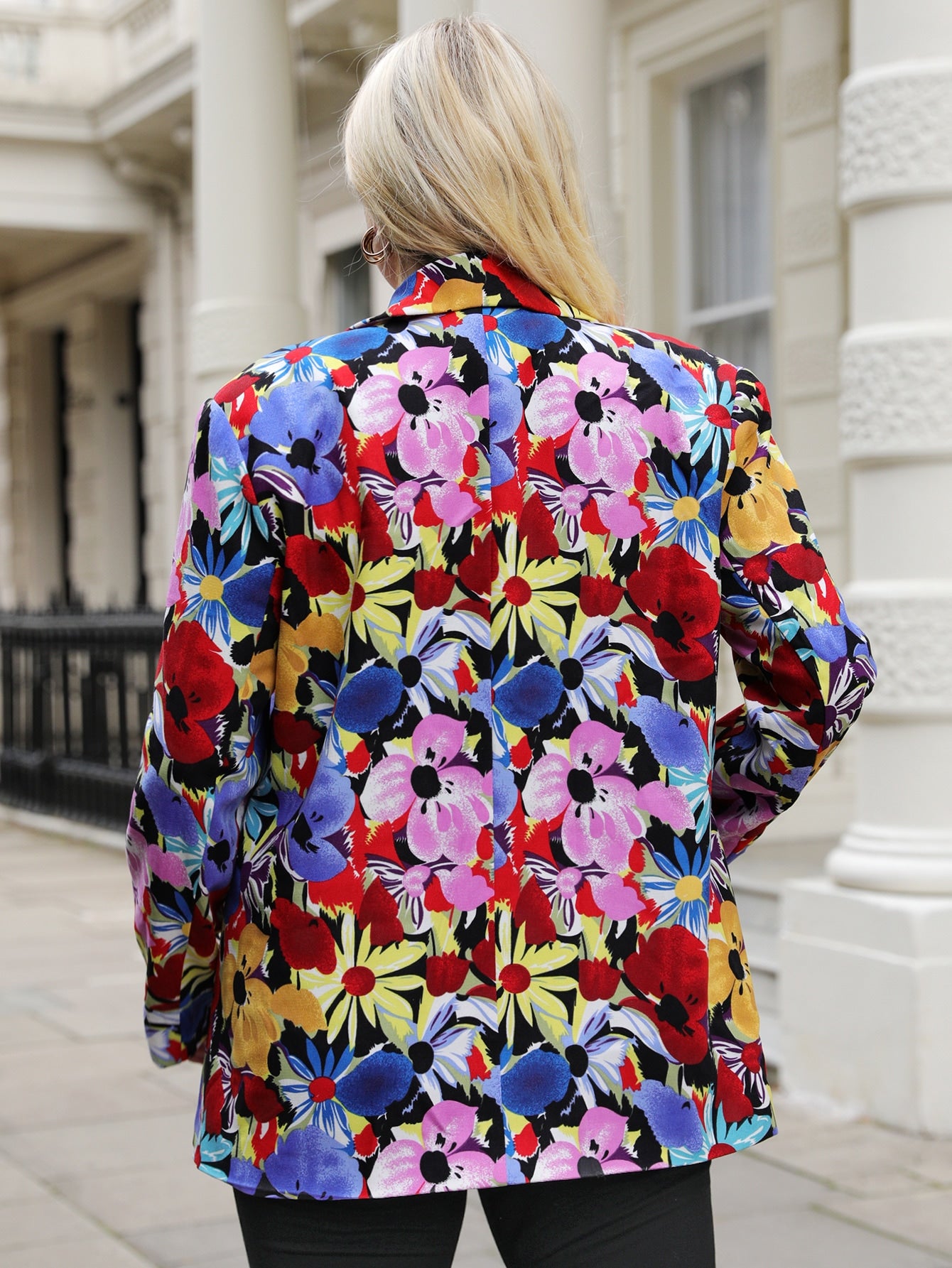 Plus Floral Print Single Button Blazer