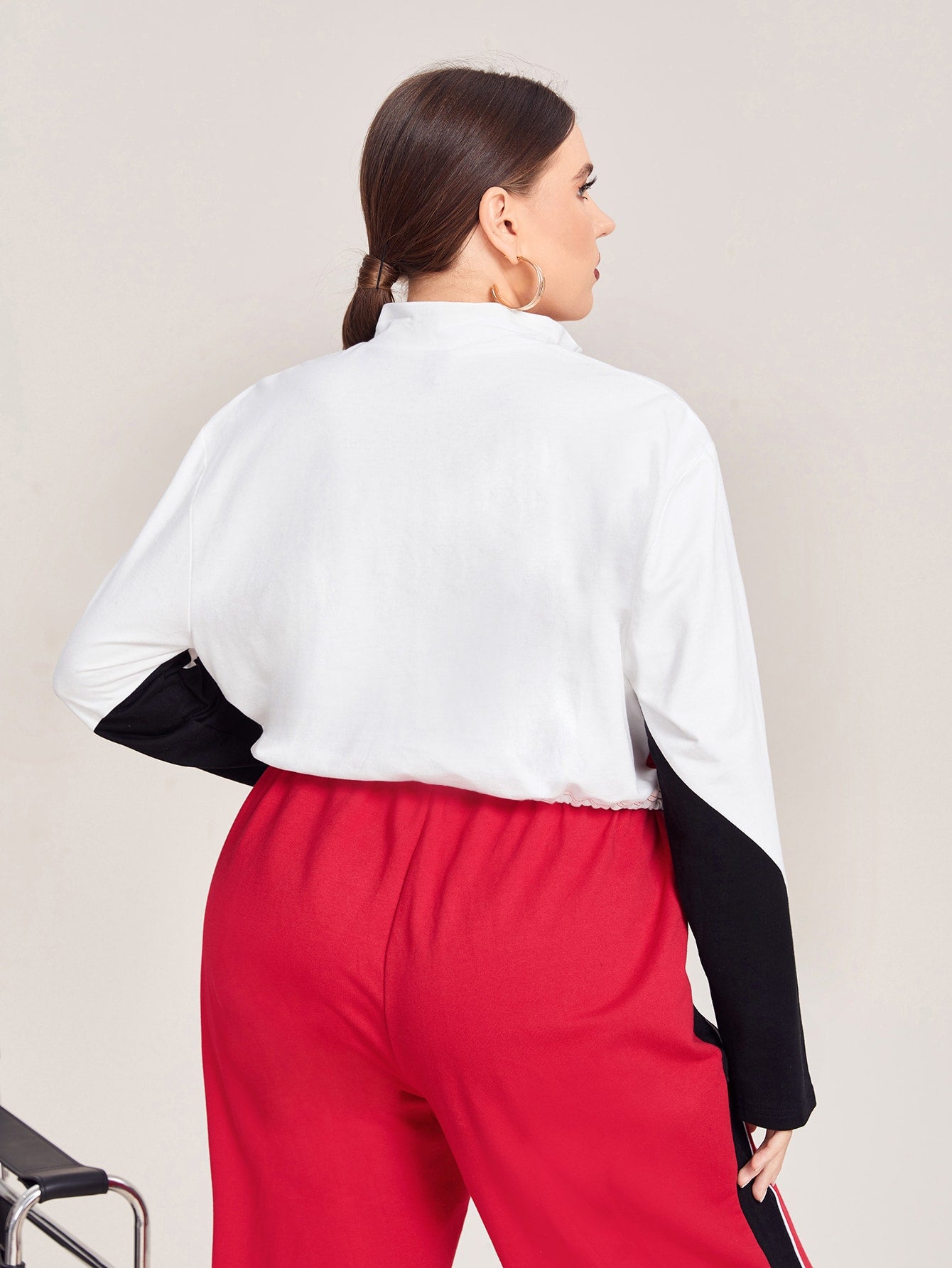 Plus Cut And Sew Half Zip Drawstring Crop Sweatshirt