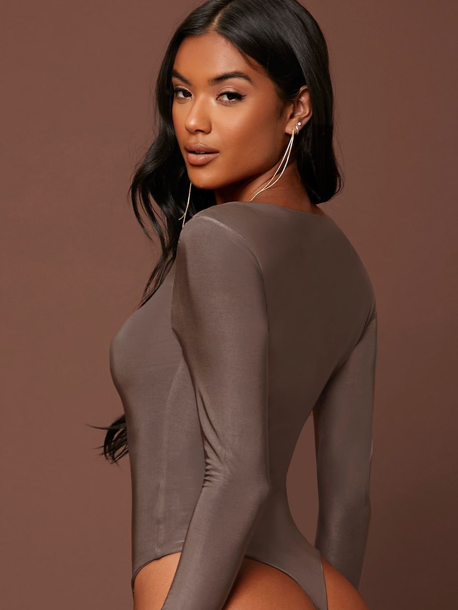 Solid High Cut Slim Fit Bodysuit
