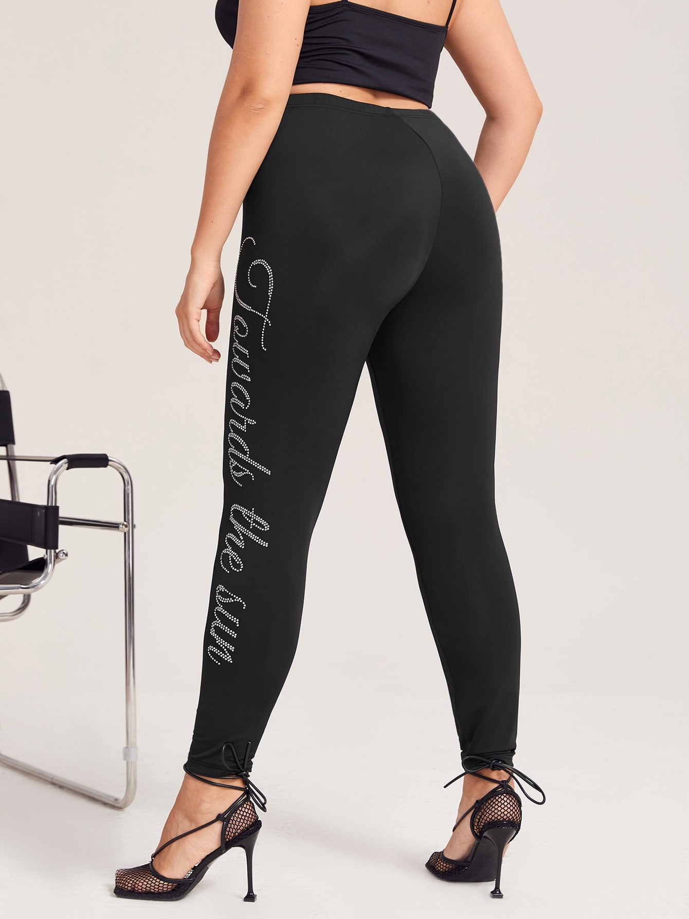 Plus Rhinestone Letter Pattern Leggings