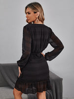 Swiss Dot Lantern Sleeve Ruffle Hem Dress
