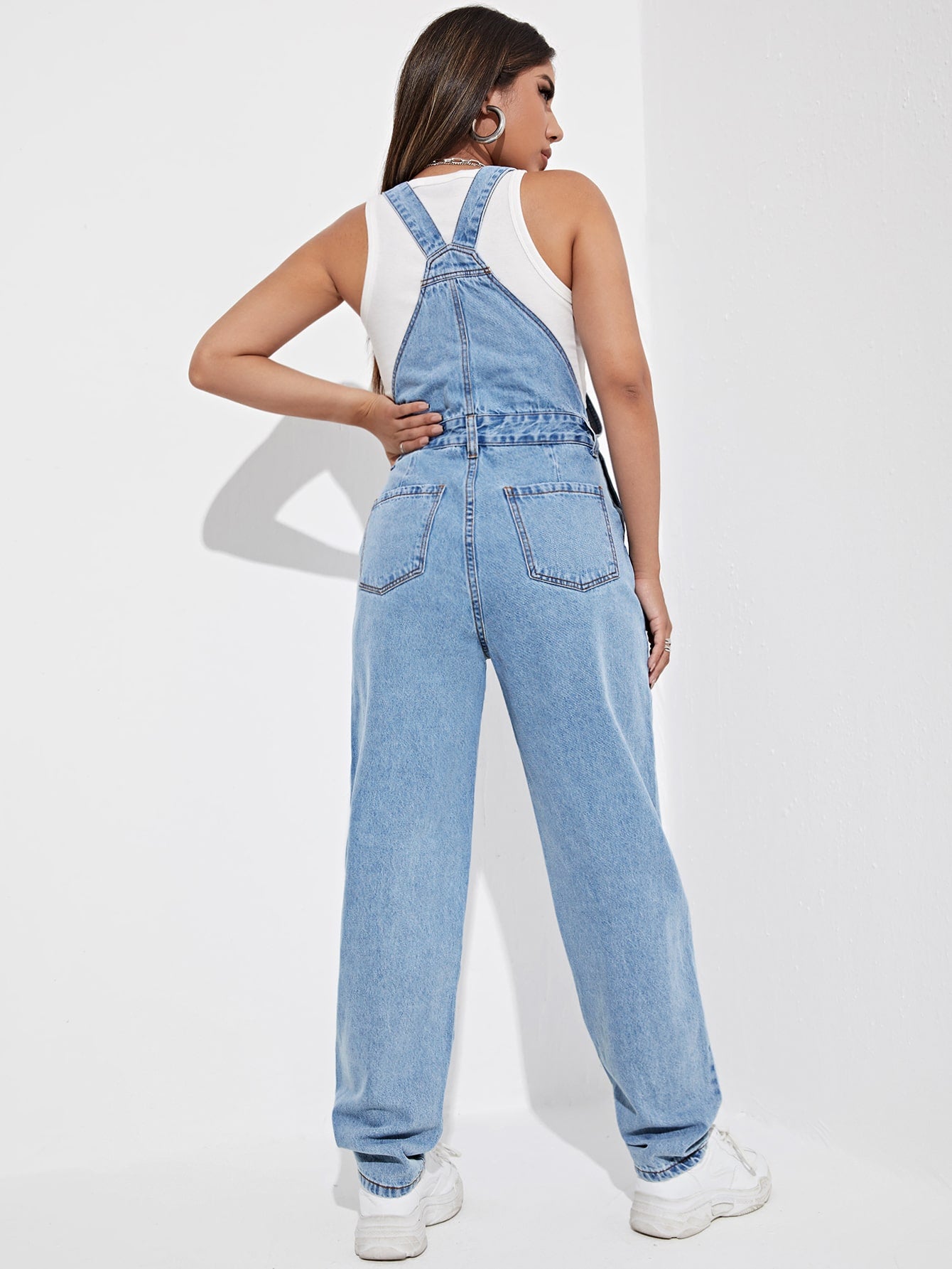 Pocket Front Adjustable Strap Denim Overall Jumpsuit