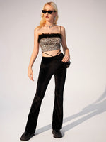 Leopard Print Fuzzy Trim Crop Tube Top