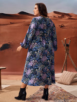 Plus Ditsy Floral & Paisley Print Lantern Sleeve Dress Without Belt