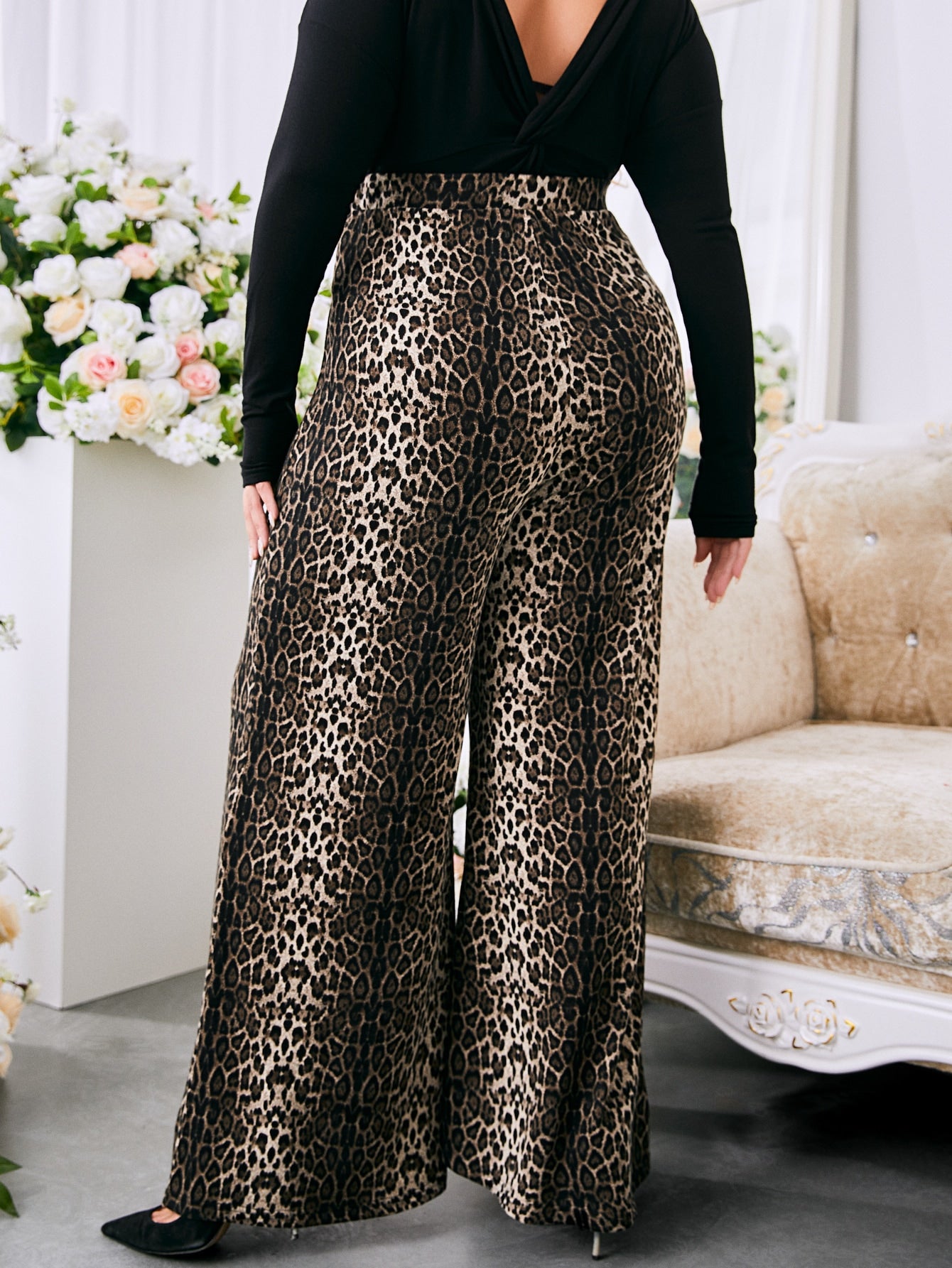 SBetro Plus High Waist Snakeskin Print Wide Leg Pants