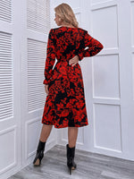 Floral Print Flounce Sleeve Single Breasted Dress