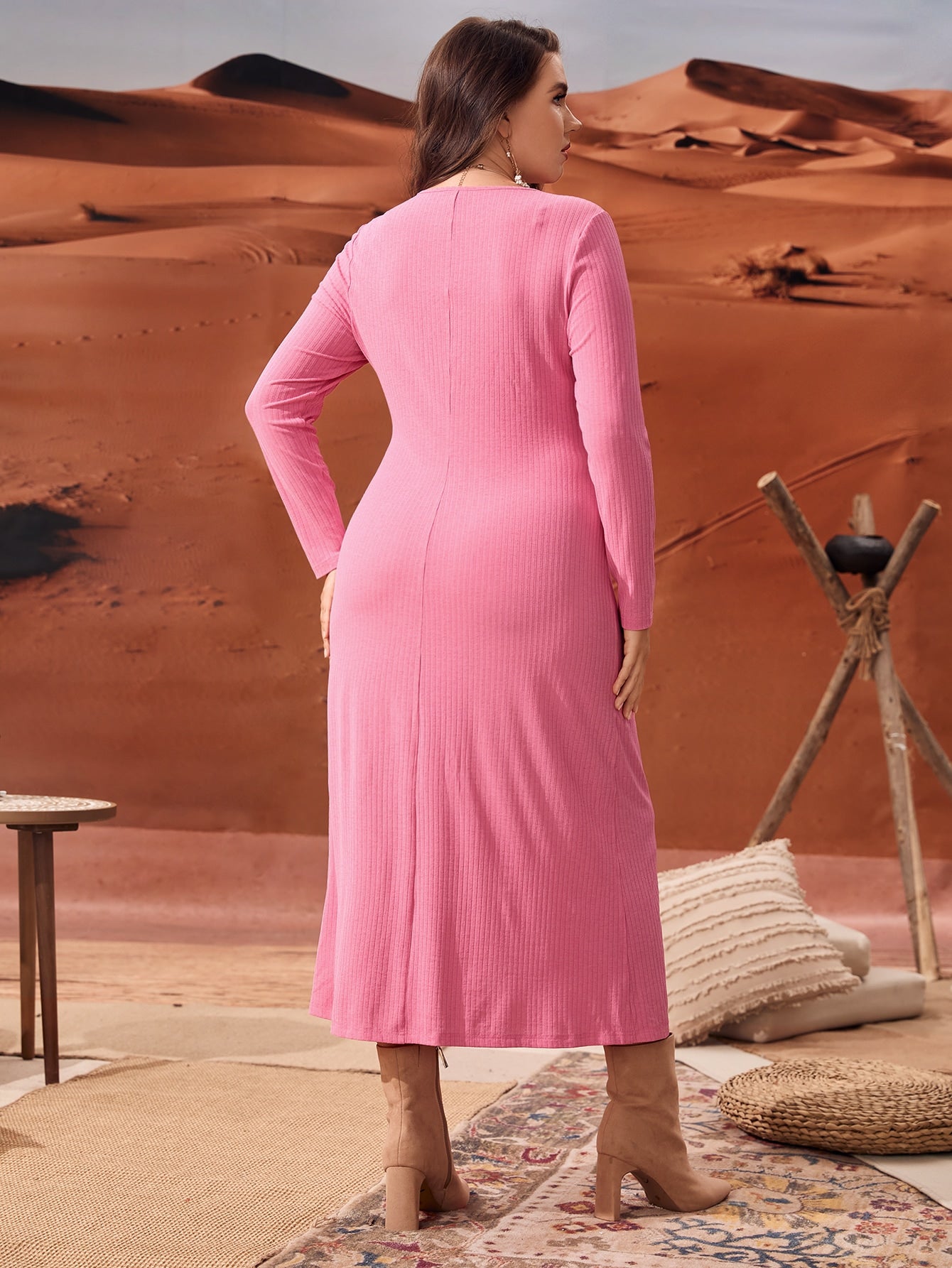 Plus Ribbed Knit Dress Without Belt