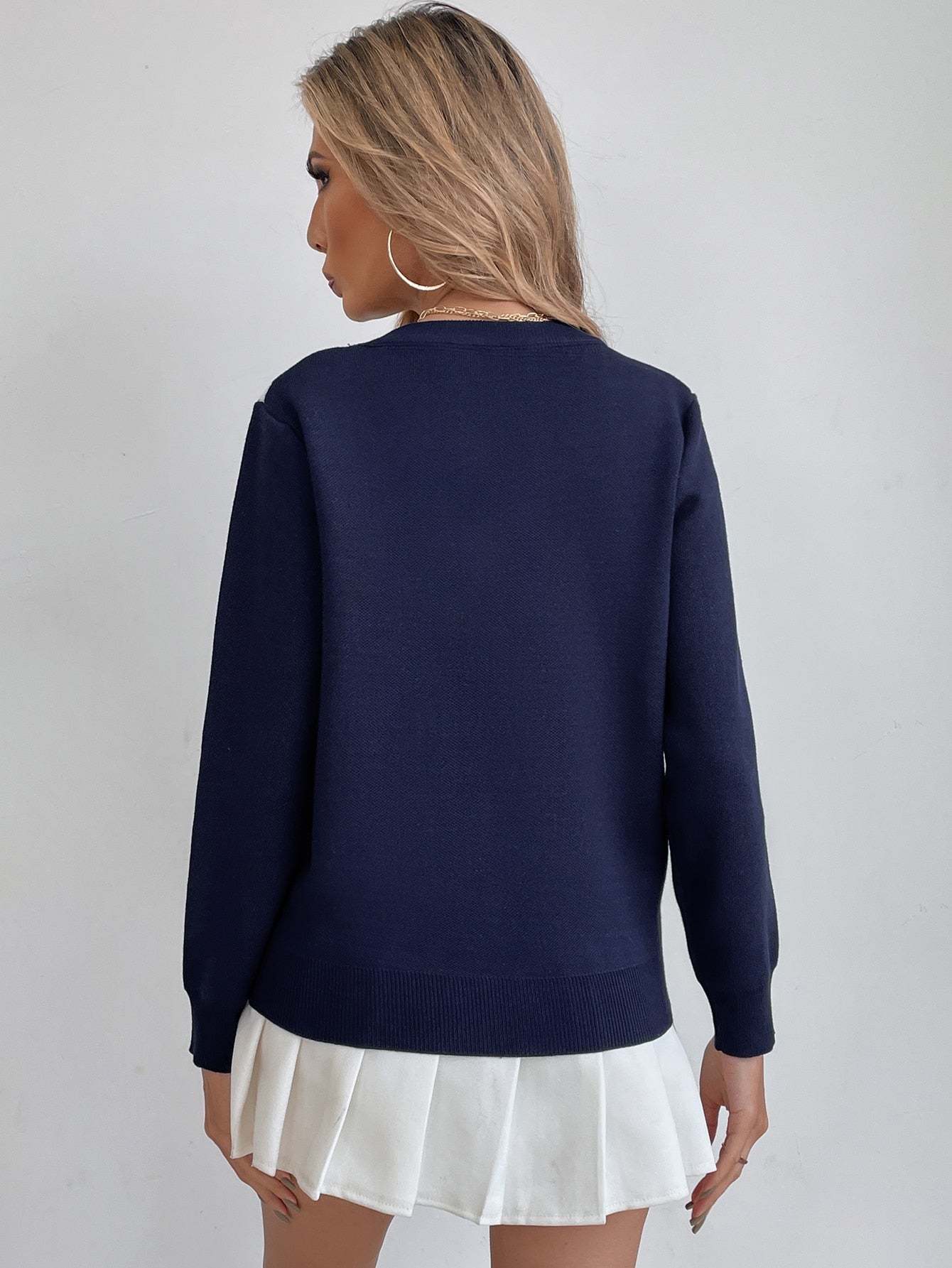 Argyle Pattern Round Neck Sweater