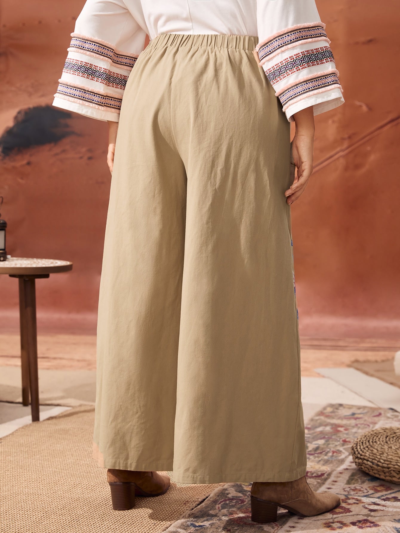 Plus Floral Print Wide Leg Pants